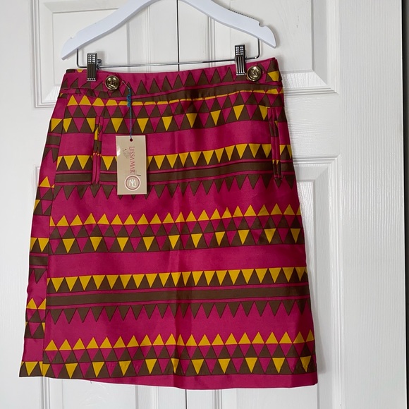 Lissa Mar Mod 70’s Geometric Print Wool Silk Blend Skirt - Picture 4 of 6